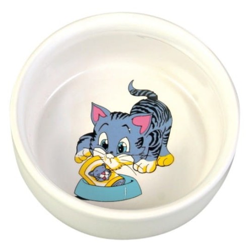 Przejdź do produktu Trixie Miska ceramiczna biała z kotkiem 0,3L/11cm [4009]