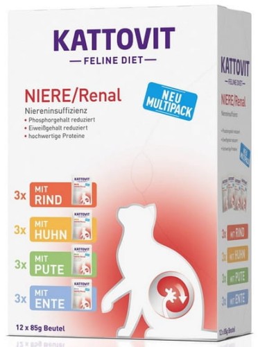 Przejdź do produktu Kattovit Feline Diet Niere/Renal Multipack saszetki 12x85g - karma weterynaryjna dla kota