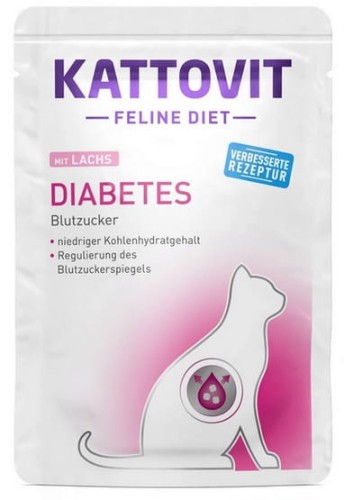 Przejdź do produktu Kattovit Feline Diet Diabetes łosoś saszetka 85g - przysmak dla kota