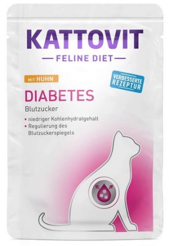 Przejdź do produktu Kattovit Feline Diet Diabetes kurczak saszetka 85g - przysmak dla kota