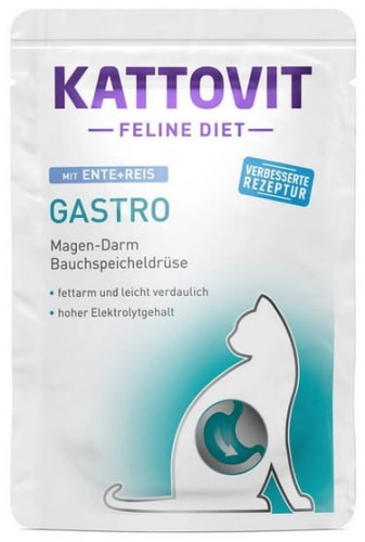 Przejdź do produktu Kattovit Feline Diet Gastro kaczka i ryż saszetka 85g - karma weterynaryjna dla kota