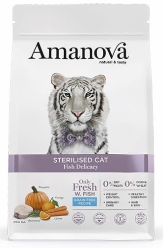 Przejdź do produktu Amanova Cat Sterilised Fish Delicacy - biała ryba 1,5kg - karma sucha dla kota