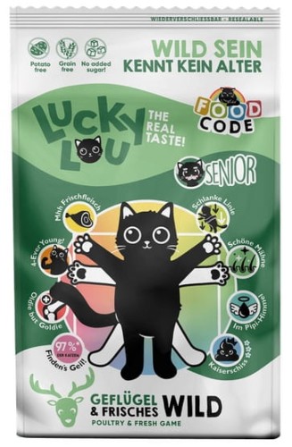 Przejdź do produktu Lucky Lou Food Code Lifestage Senior Drób & Dziczyzna 750g - karma sucha dla kota