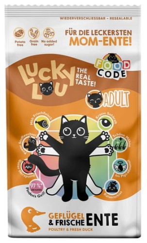Przejdź do produktu Lucky Lou Food Code Lifestage Adult Drób & Kaczka 1,7kg - karma sucha dla kota