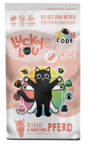 Przejdź do produktu Lucky Lou Food Code Sensitive Wołowina & Konina 1,7kg - karma sucha dla kota