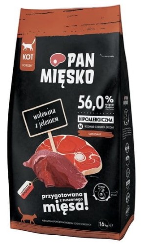 Przejdź do produktu Pan Mięsko - wołowina i jeleń chrupki M 1,6kg - karma sucha dla kota