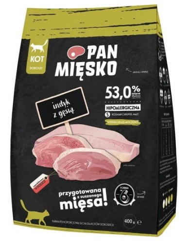 Przejdź do produktu Pan Mięsko - indyk i gęś chrupki S 400g - karma sucha dla kota