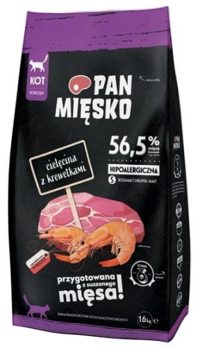 Przejdź do produktu Pan Mięsko - cielęcina i krewetki chrupki S 1,6kg - karma sucha dla kota