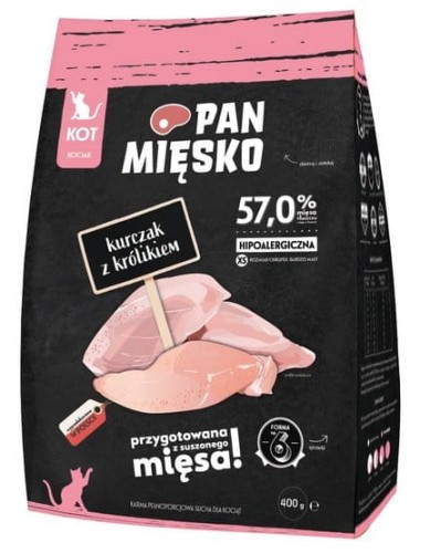 Przejdź do produktu Pan Mięsko - kurczak i królik chrupki XS 400g - karma sucha dla kociąt