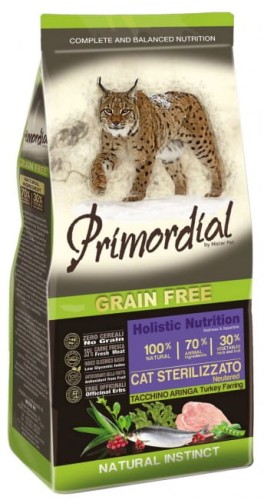 Przejdź do produktu Primordial Cat Grain Free Sterilized Turkey & Herring – Indyk i Śledź  400g - karma sucha dla kota