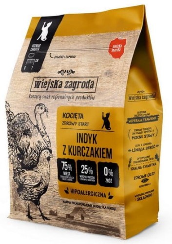 Przejdź do produktu Wiejska Zagroda Kot - Indyk z kurczakiem dla kociąt 400g - karma sucha dla kota