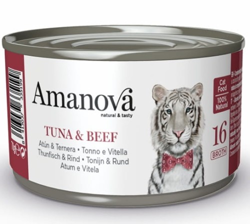 Przejdź do produktu Amanova Cat Tuna & Beef - tuńczyk i wołowina w bulionie puszka 70g [16] - karma mokra dla kota