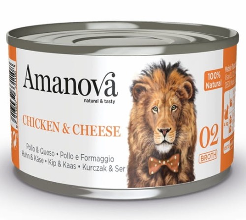Przejdź do produktu Amanova Cat Chicken & Cheese - kurczak i ser w bulionie puszka 70g [02] - karma mokra dla kota