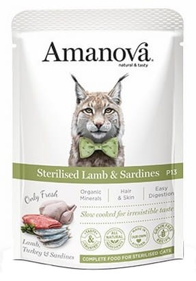 Przejdź do produktu Amanova Cat Sterilised Lamb & Sardines - jagnięcina i sardynki saszetka 85g [P13] - karma mokra dla kota