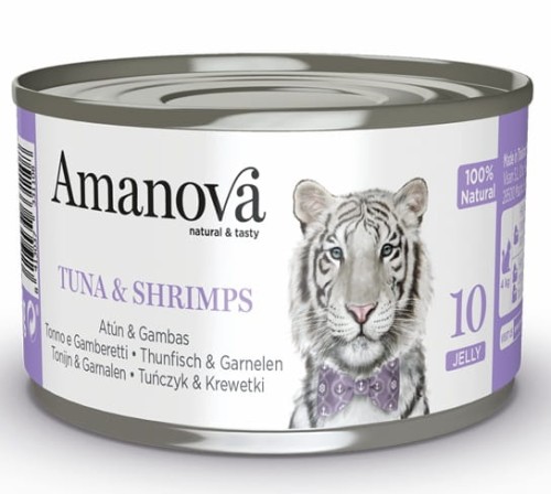 Przejdź do produktu Amanova Cat Tuna & Shrimps - tuńczyk i krewetki w galaretce puszka 70g [10] - karma mokra dla kota