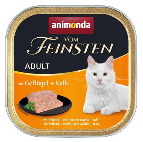 Przejdź do produktu Animonda vom Feinsten Cat Adult z Drobiem i Cielęciną tacka 100g - karma mokra dla kota