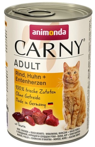 Przejdź do produktu Animonda Carny Adult Wołowina, Kurczak + Kacze serca puszka 400g - karma mokra dla kota
