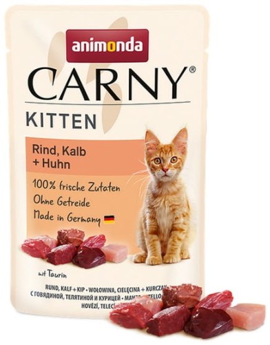 Przejdź do produktu Animonda Carny Kitten Wołowina, Cielęcina + Kurczak saszetka 85g - karma mokra dla kota