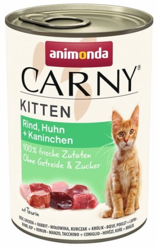Przejdź do produktu Animonda Carny Kitten Wołowina, Kurczak + Królik puszka 400g - karma mokra dla kota