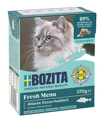 Przejdź do produktu Bozita z Rybą Morską (dorszem) kawałki w galaretce kartonik 370g - karma mokra dla kota