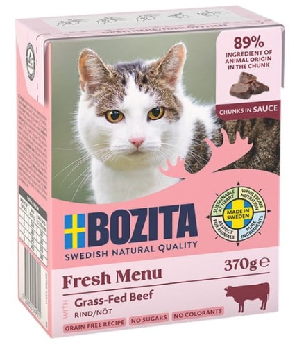 Przejdź do produktu Bozita z Wołowiną kawałki w sosie kartonik 370g - karma mokra dla kota