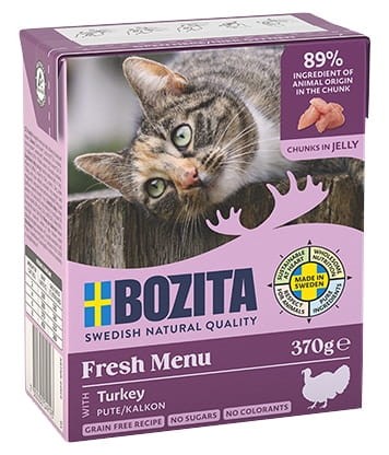 Przejdź do produktu Bozita z Indykiem kawałki w galaretce kartonik 370g - karma mokra dla kota
