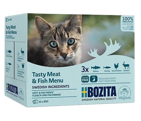 Przejdź do produktu Bozita Cat Multibox z mięsem i rybą w sosie saszetki 12x85g - karma mokra dla kota