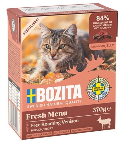 Przejdź do produktu Bozita Sterilised z dziczyzną kawałki w galaretce kartonik 370g - karma mokra dla kota