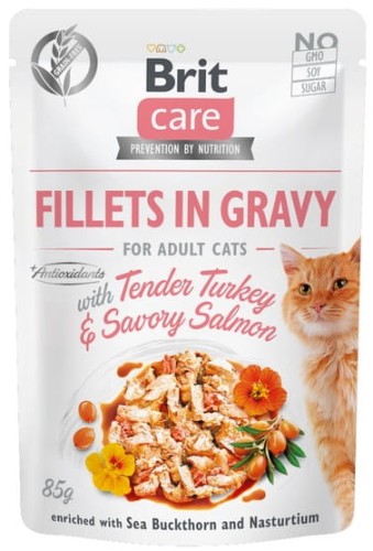 Przejdź do produktu Brit Care Cat Fillets In Gravy Tender Turkey & Savory Salmon saszetka 85g - karma mokra dla kota