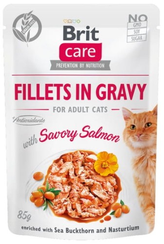 Przejdź do produktu Brit Care Cat Fillets In Gravy Savory Salmon saszetka 85g - karma mokra dla kota