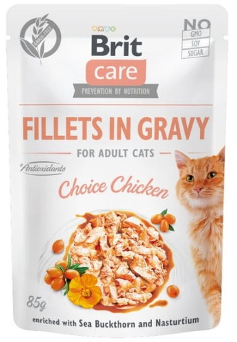 Przejdź do produktu Brit Care Cat Fillets In Gravy Choice Chicken saszetka 85g - monobiałkowa karma mokra dla kota