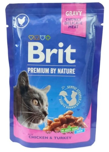 Przejdź do produktu Brit Premium Cat Adult Kurczak + Indyk saszetka 100g - karma mokra dla kota