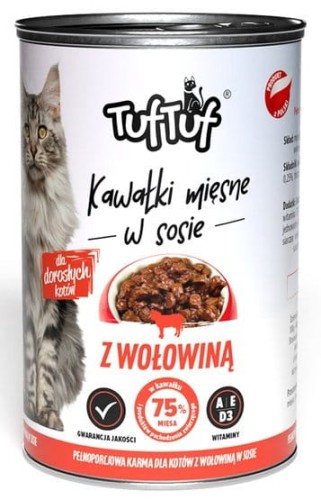 Przejdź do produktu TUF TUF Kawałki mięsne z wołowiną dla kota puszka 415g - karma mokra dla kota