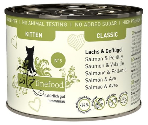 Przejdź do produktu Catz Finefood Classic Kitten N.05 Łosoś i drób puszka 200g - karma mokra dla kota