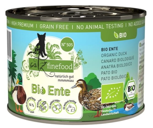 Przejdź do produktu Catz Finefood Bio N.505 Kaczka puszka 200g - monobiałkowa, ekologiczna karma mokra dla kota