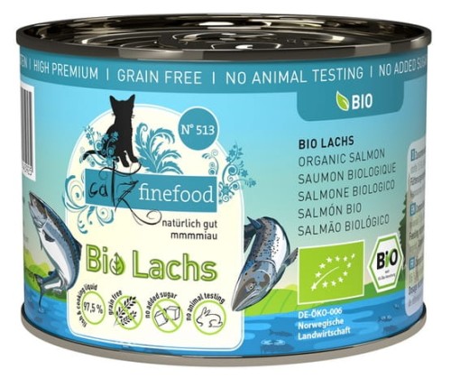 Przejdź do produktu Catz Finefood Bio N.513 Łosoś puszka 200g - monobiałkowa, ekologiczna karma mokra dla kota