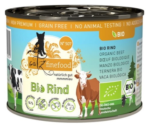 Przejdź do produktu Catz Finefood Bio N.507 Wołowina puszka 200g - monobiałkowa, ekologiczna karma mokra dla kota