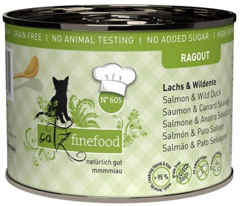 Przejdź do produktu Catz Finefood Ragout N.605 Łosoś i Dzika Kaczka puszka 190g - karma mokra dla kota