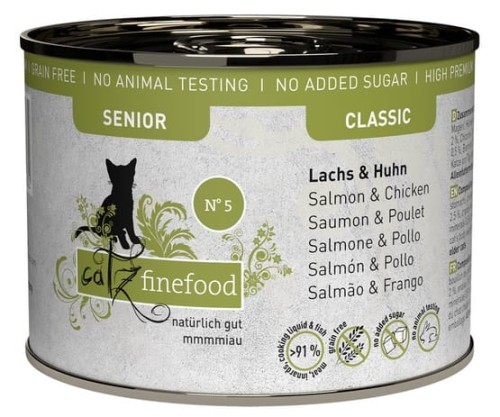 Przejdź do produktu Catz Finefood Classic Senior N.05 Łosoś i kurczak puszka 200g - karma mokra dla kota
