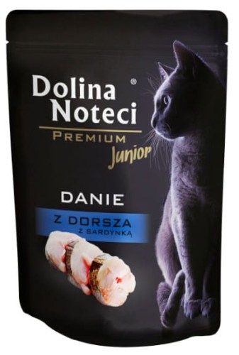Przejdź do produktu Dolina Noteci Premium Junior Danie z dorsza i sardynki saszetka 85g - karma mokra dla kota