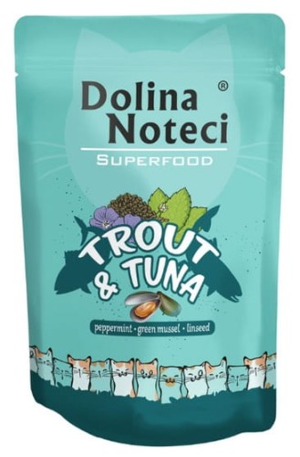 Przejdź do produktu Dolina Noteci Superfood Pstrąg i tuńczyk saszetka 85g - karma mokra dla kota