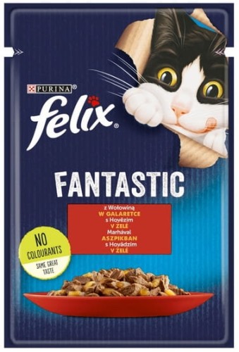 Przejdź do produktu Felix Fantastic Wołowina w galaretce saszetka 85g - karma mokra dla kota