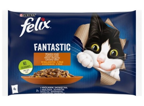 Przejdź do produktu Felix Fantastic Wybór Mięs (królik+jagnięcina) w galaretce saszetka 4x85g - karma mokra dla kota