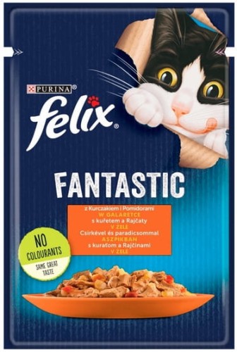Przejdź do produktu Felix Fantastic Kurczak z pomidorem w galaretce saszetka 85g - karma mokra dla kota