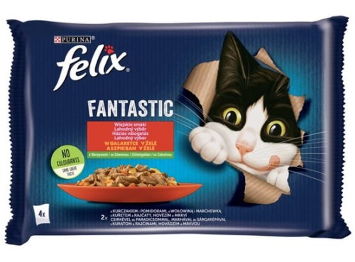 Przejdź do produktu Felix Fantastic Wiejskie Smaki wołowina/kurczak w galaretce saszetki 4x85g - karma mokra dla kota