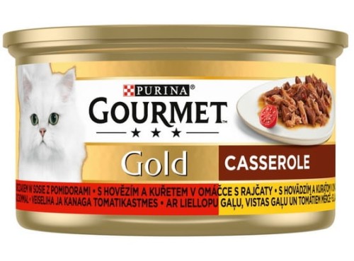Przejdź do produktu Gourmet Gold Wołowina i kurczak w sosie pomidorowym 85g - karma mokra dla kota