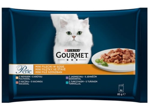 Przejdź do produktu Gourmet Perle Indyk/Kaczka/Tuńczyk/Jagnięcina w sosie saszetki 4x85g - karma mokra dla kota