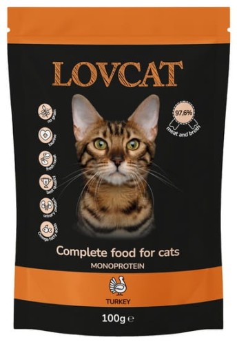 Przejdź do produktu Lovcat Pure Turkey – Indyk - saszetka 100g - monobiałkowa karma mokra dla kota