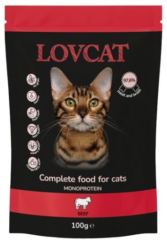Przejdź do produktu Lovcat Pure Beef – Wołowina - saszetka 100g - monobiałkowa karma mokra dla kota