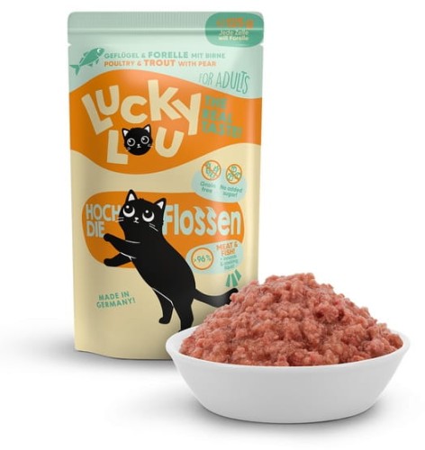 Przejdź do produktu Lucky Lou Lifestage Adult Drób i pstrąg saszetka 125g - karma mokra dla kota